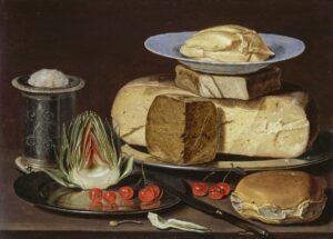 Clara Peeters Still Life with Cheeses Artichoke and Cherries ca 1625 Los Angeles County Museum of Art